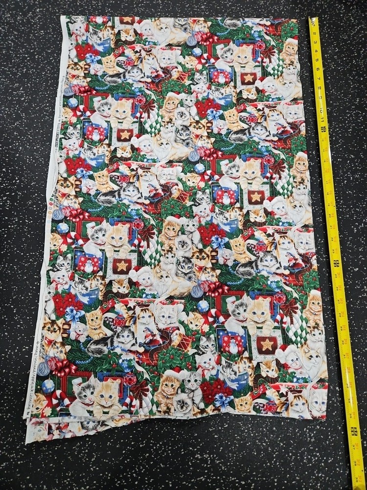 Lot of 2 Yards Christmas Tree Cats Cotton Fabric