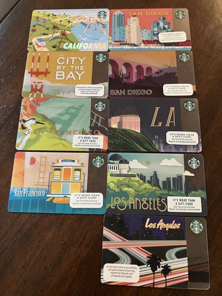 Starbucks Gift Card 9 Lot California San Francisco San Diego Los Angeles-image
