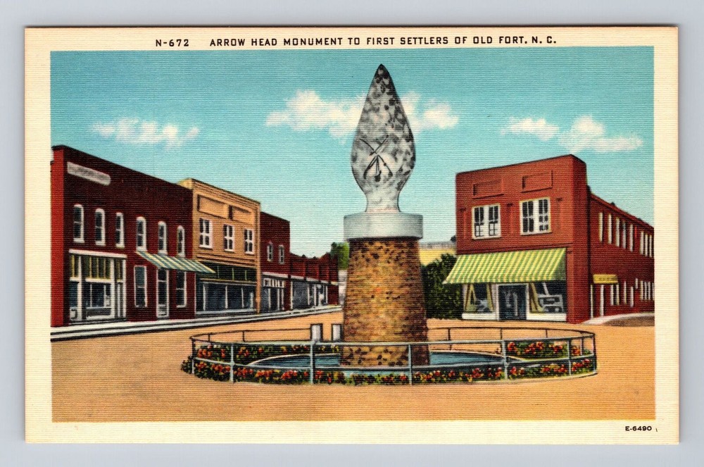 Old Fort NC-North Carolina, Arrow Head Mon to First Settlers Vintage Postcard