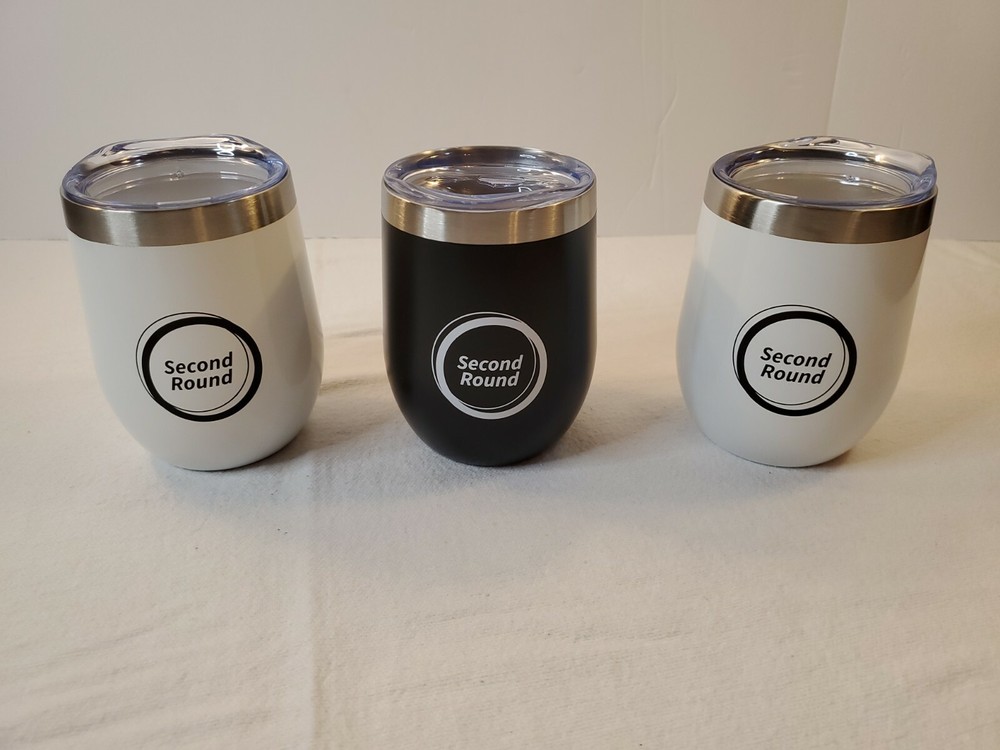 Wine Tumbler Set 3 Pack Insulated 12 OZ With Lid Stemless Tumblers Black White
