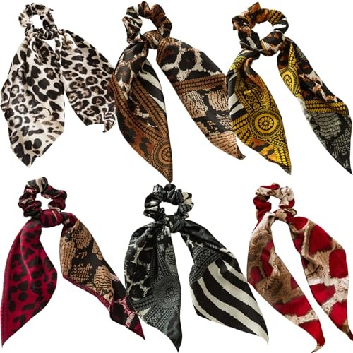 Boho Floral Satin Hair Scarf Scrunchies 12 Inch Long Bandana French Bow Ties