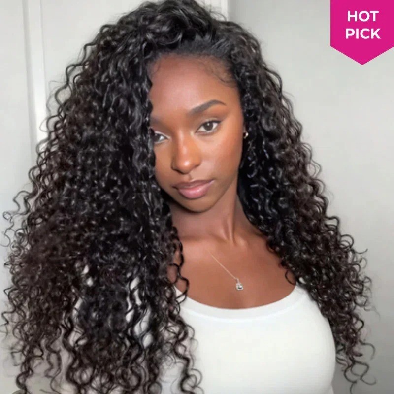 Afro Kinky Curly Human Hair Headband Half Wig 20”300% Density Glueless