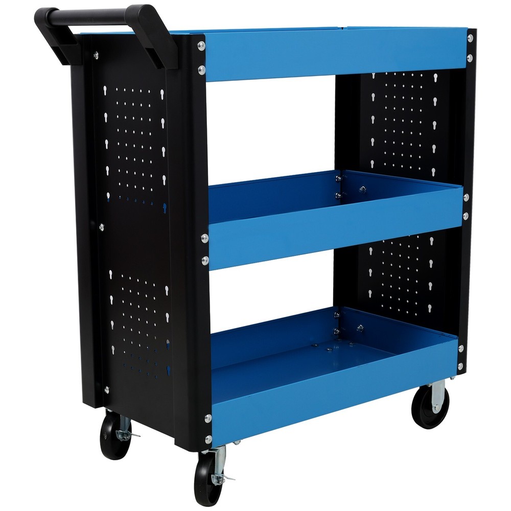3 Tier Heavy Duty Steel Garage Rolling Tool Cart with Pegboard for Workshop Repairs