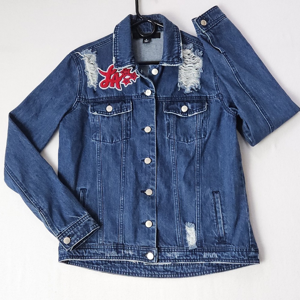 Tinsel Denim Couture Jacket Womens Sz S Las Angeles Squad Distressed Blue