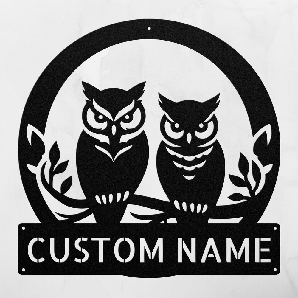 Personalized Owl Couple Metal Sign Custom Name Decor Perfect Gift for Couples