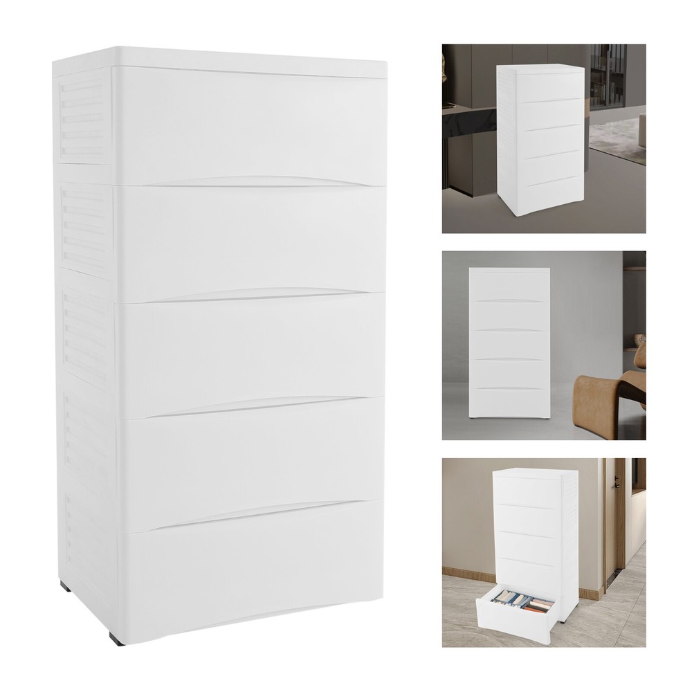5-tier Storage Dresser, White Drawer Dressers Storage Chest of Drawers W/ Drawer