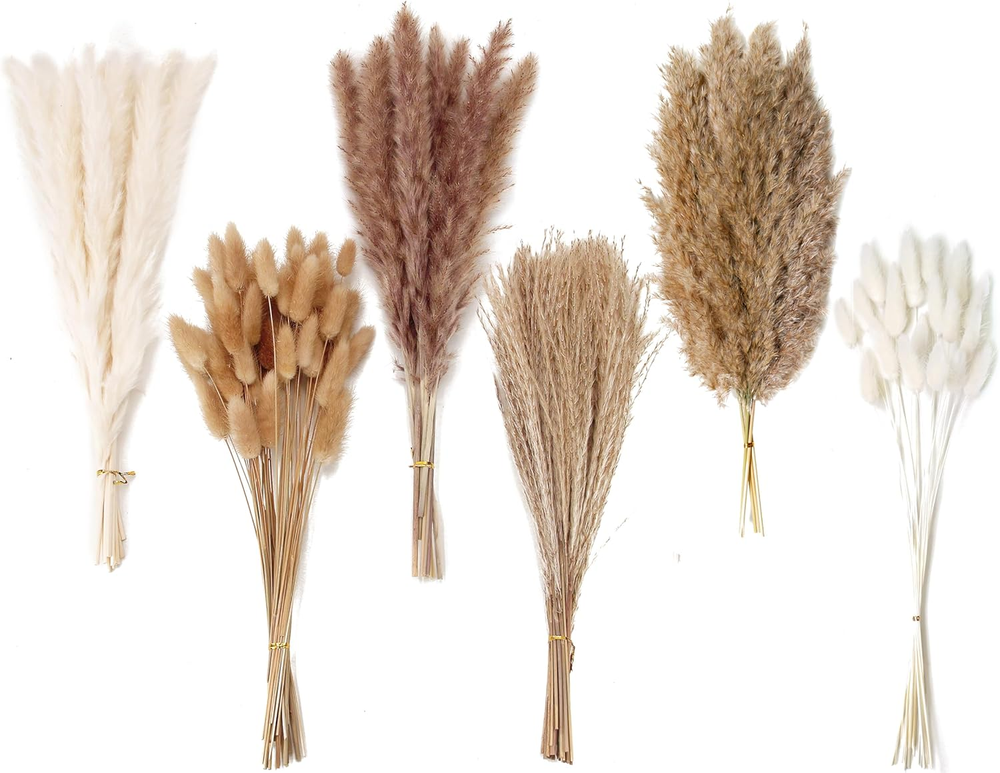 Dried Pampas Grass Decor, 120 PCS Pampas Grass with Bunny Tails Dried Flowers, R