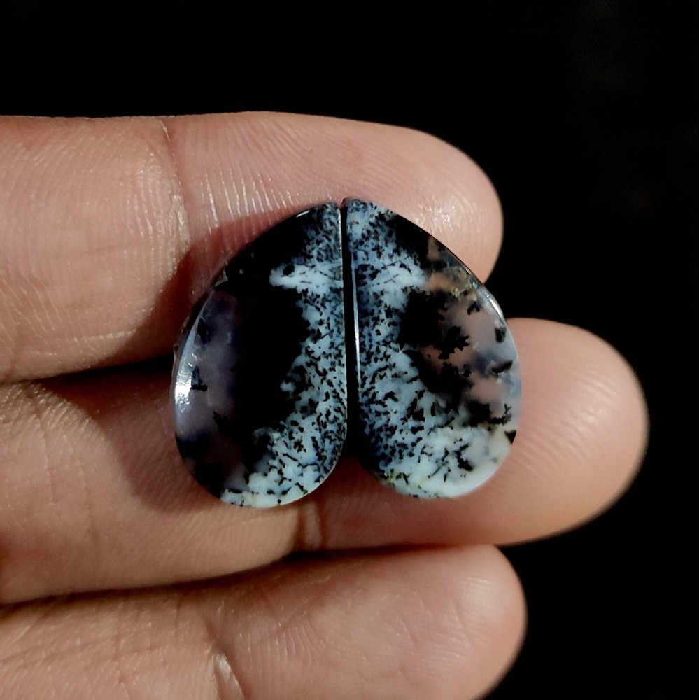 Natural Dendritic Opal Cabochon Meditation Gemstone 2 Pcs 16.00 Cts 21.5x12x3 MM