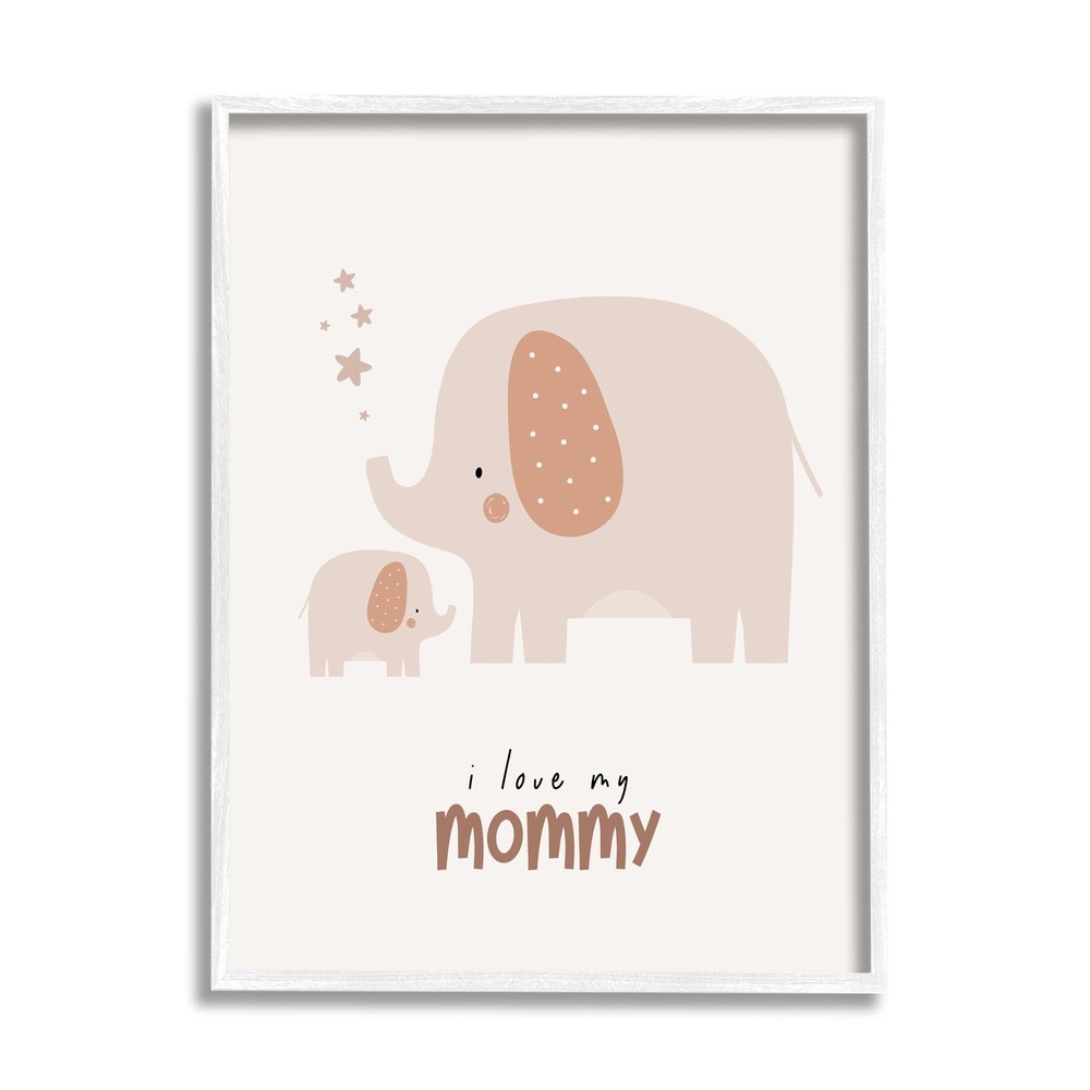 Love My Mommy Elephant Framed Giclee Art by LSR Design Studio