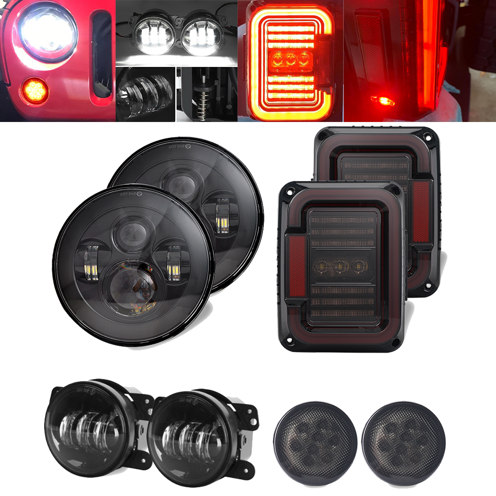 7inch Headlight Fog Light Tail Light Turn Signals Kit For Jeep Wrangler JK 07-17