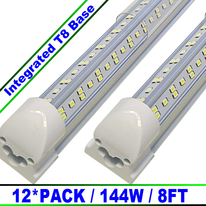 LED Shop Lights Fixture Tube Strip Ceiling Lights 8Ft For Garage Workshop 12PcS