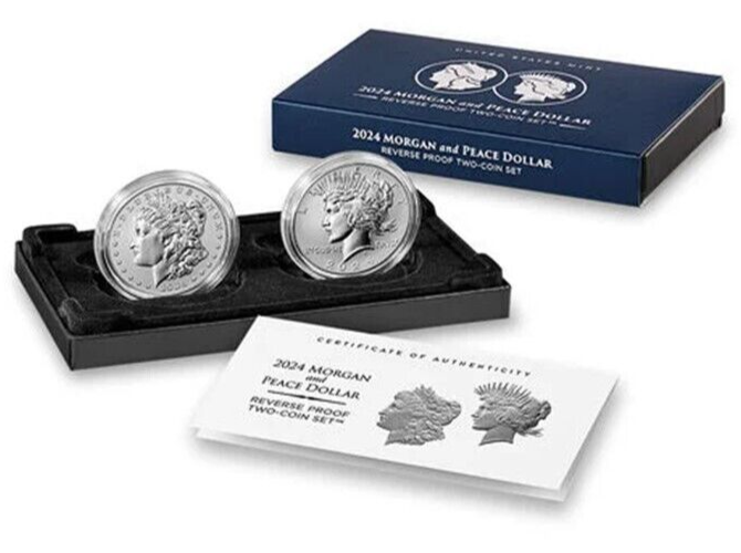Presale 2024 S Reverse Proof $1 Morgan and Peace Silver Dollar 2pc Set W/OGP-image