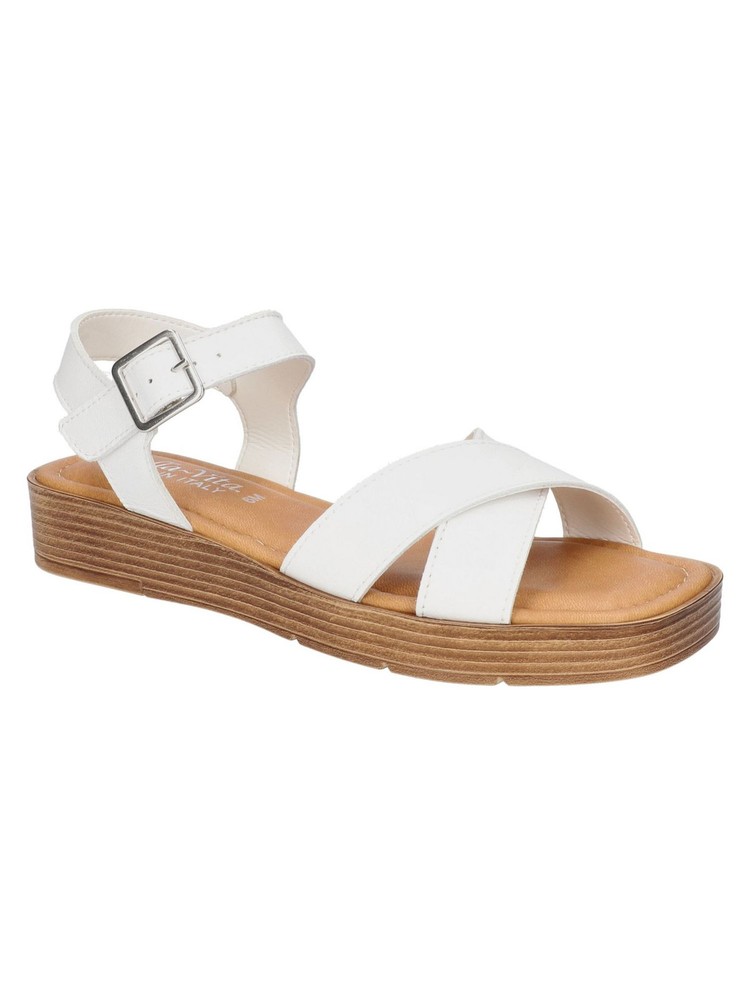 BELLA VITA Womens White Lightweight Car Open Toe Wedge Leather Sandals 8 WW
