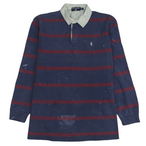 Polo Ralph Lauren Mens Rugby Shirt Navy Striped Embroidered Pony Long Sleeve XL