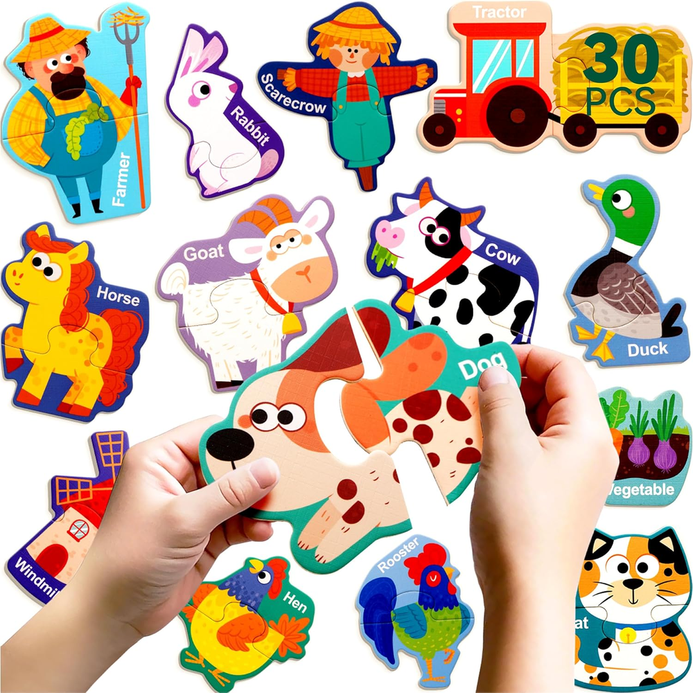 30 PCS Farm Animal Magnetic Puzzles for Toddlers 3-5, Montessori Learning Toy