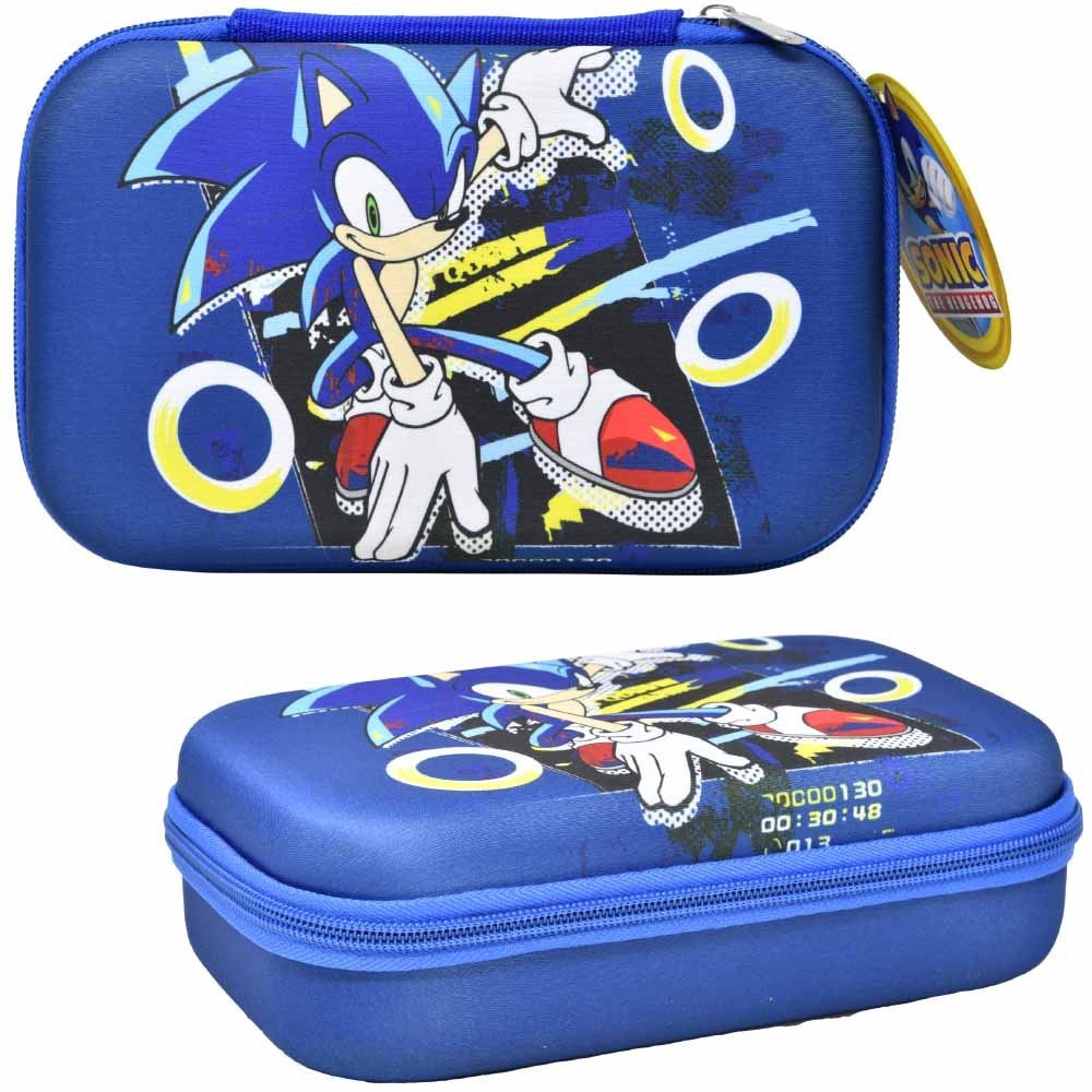 Pencil Case - Sonic the Hedgehog Ring Navy Hard Cover Molded EVA Storage Bag NEW
