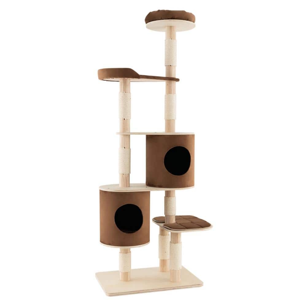 75-Inch Extra Tall 6-Level Wooden Cat Tree with 2 Detachable Condos & Perches
