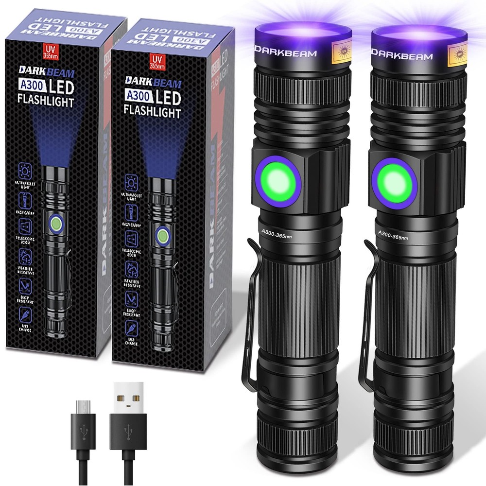 DARKBEAM 365nm Rechargeable UV Blacklight Flashlight USB Wood's Lamp