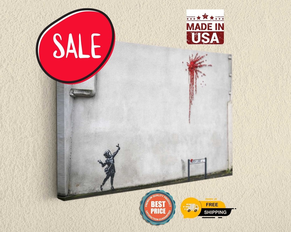 Banksy Girl Slingshot Flowers Bristol Valentines Day Canvas Print, Ready To Hang