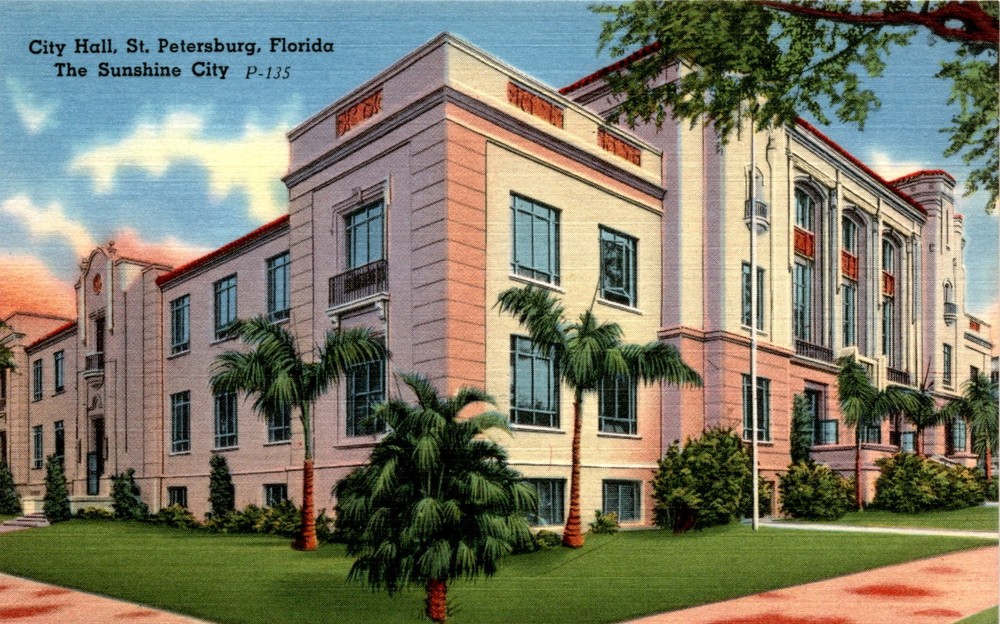 City Hall, St. Petersburg, Florida, Sunshine City, Tichnor Quality Postcard