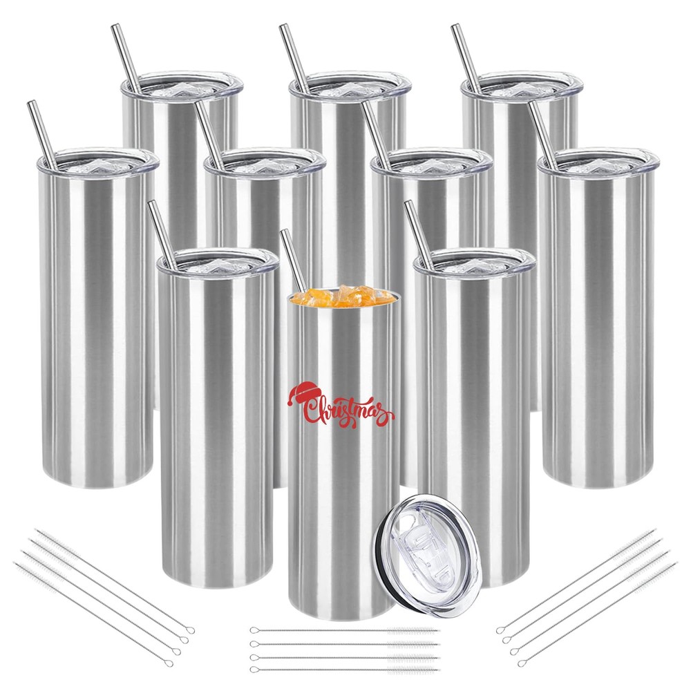 Paquete de 10 vasos delgados de acero inoxidable en blanco 30 oz a granel rectos de doble pared...