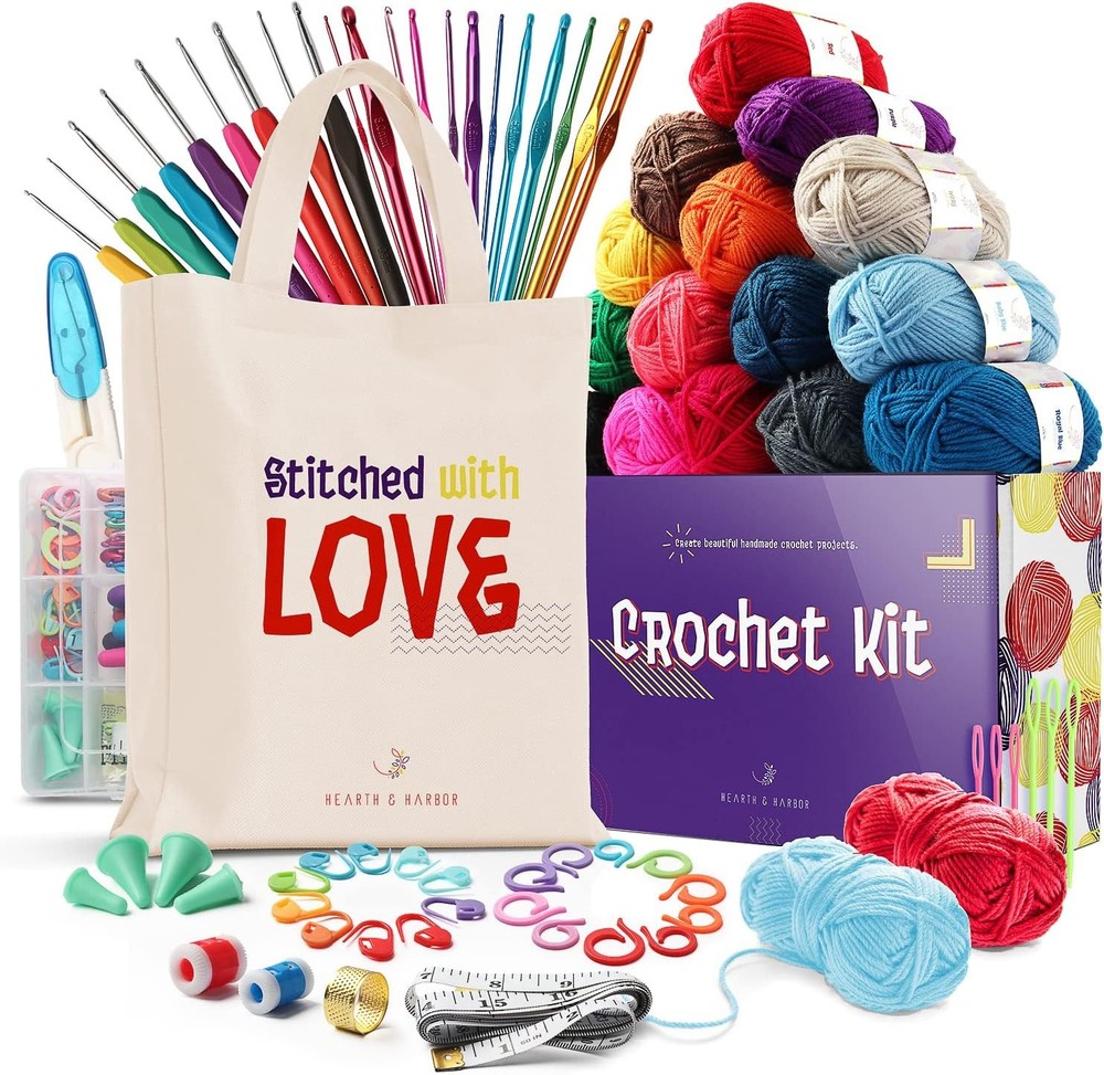 Crochet Kit for Beginners Adults and Kids with Large Multi-Colored Yarn