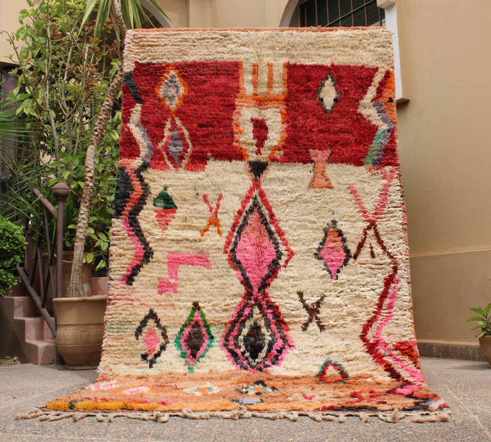 Vintage Moroccan carpets Handmade wool rug Boujad rug Pink colorful area rug