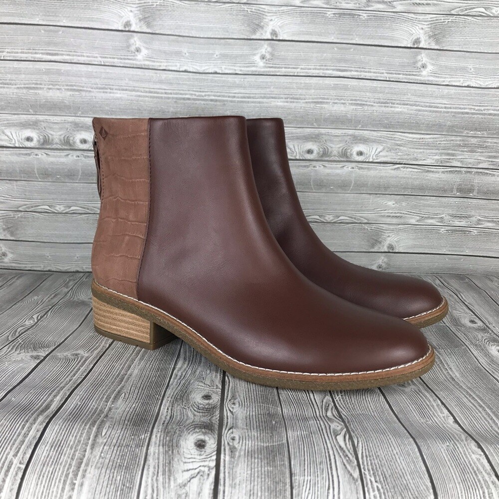 Sperry Womens Size 9 Maya Belle Brown Tan Leather Croc Chelsea Boots