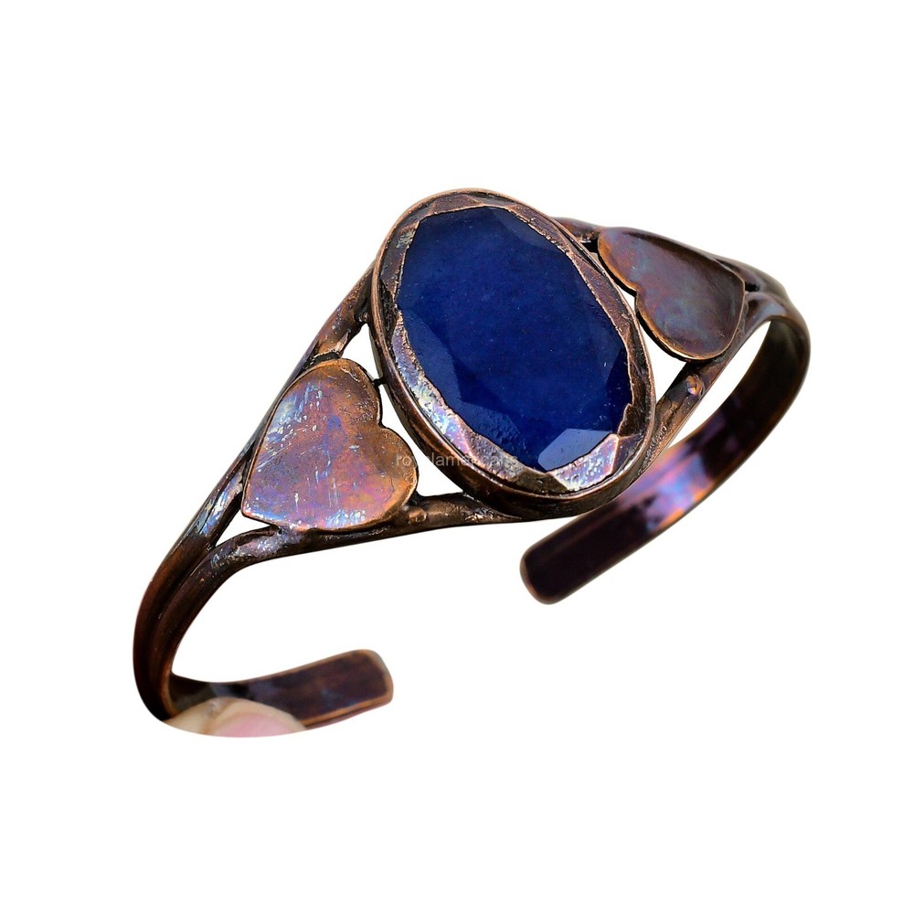Mother's Day Copper Blue Sapphire Electroformed Heart Bangle Bracelet Deal-image