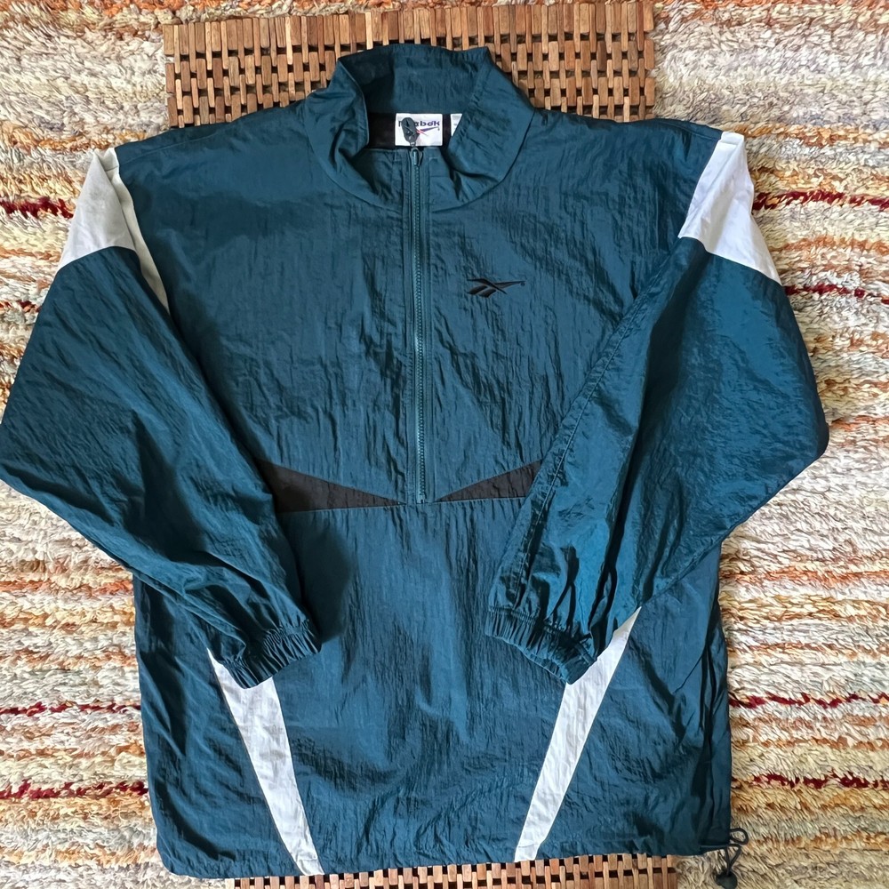 VTG Reebok Anorak Windbreaker Jacket Pullover Blue Green Men's Size XL Vintage