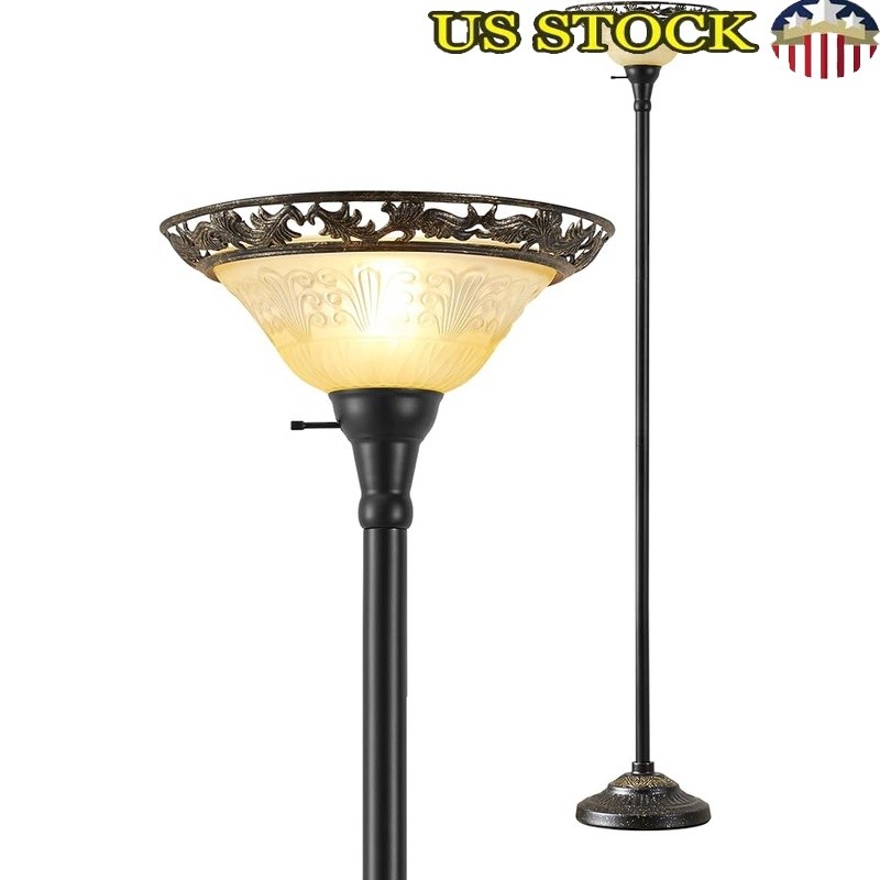 Victorian Floor Lamp W/ Intricate Glass Shade Sturdy Base Living Room Bedroom US