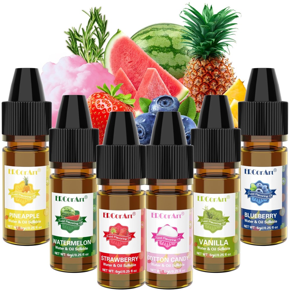 Food Flavoring Oil - Concentrated Candy Flavors, 6 Liquid Lip Gloss Flavoring