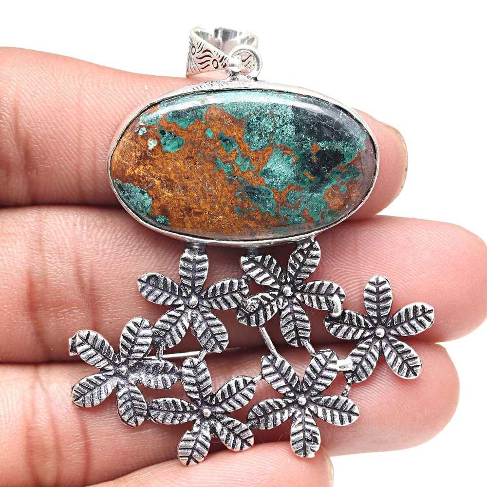 Chrysocolla Gemstone Pendant Silver Valentine Gift 2.5 Inch