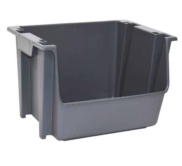 Mighty Tuff SB0161 Large Nesting Stack Storage Bin All Plastic Gray