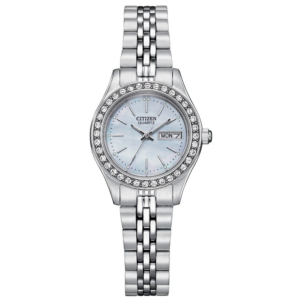 Citizen Diamond Gemmed Blue MOP Dial Ladies 25mm Calendar Watch EQ0530-51N