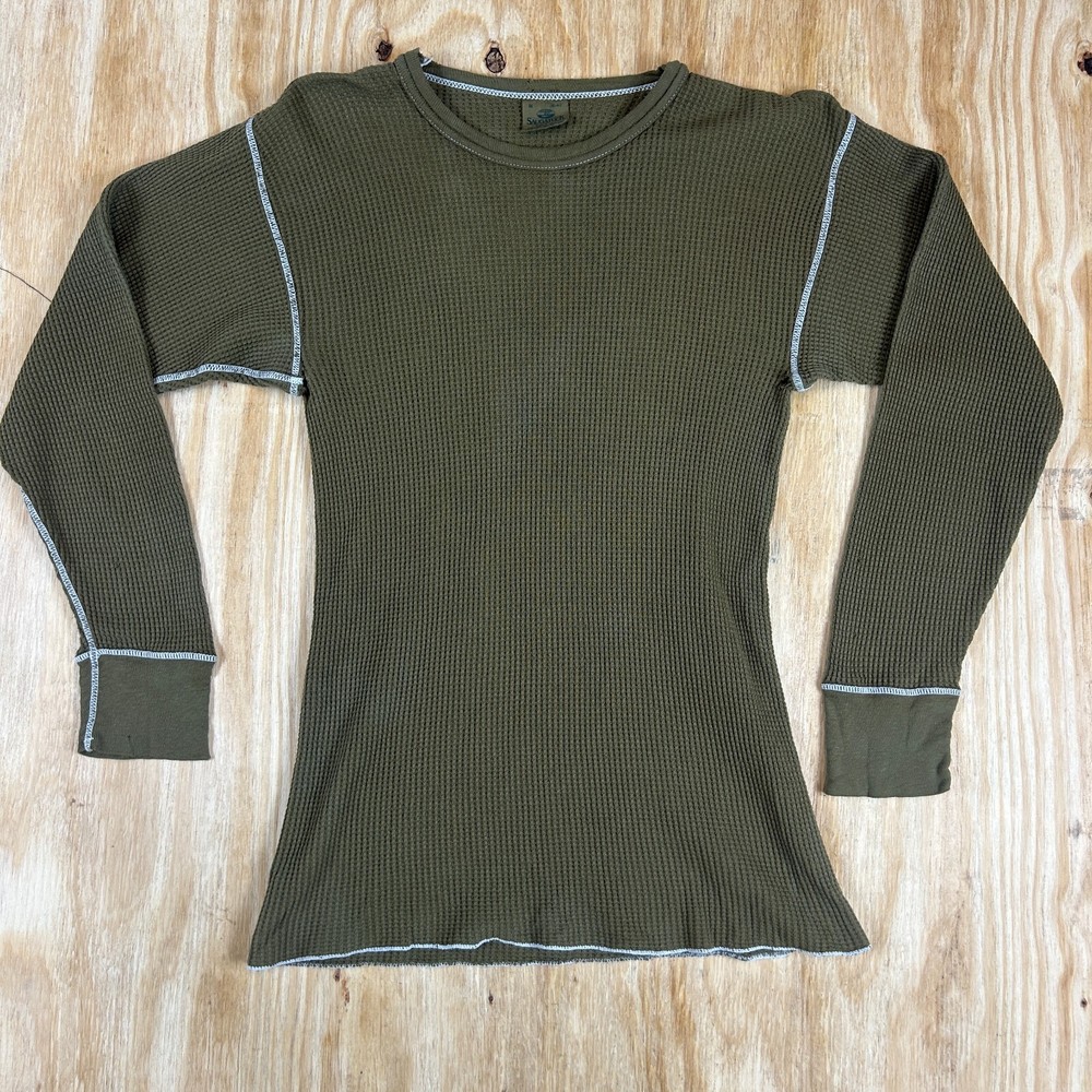 Vintage 80s Saugatuck Thermal Waffle Long Sleeve Pull Over Shirt Green Men's M