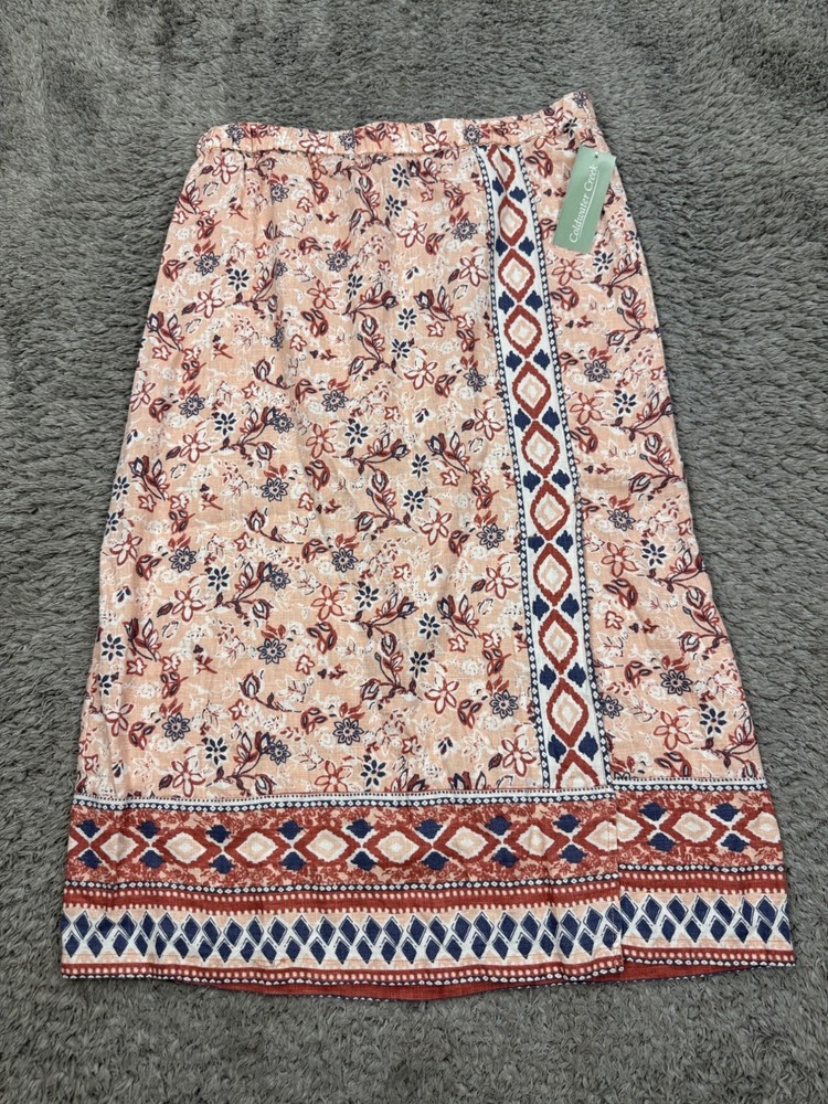 Coldwater Creek Skirt Women PM Medium Pastel Floral Linen Beachy Pencil Midi NWT