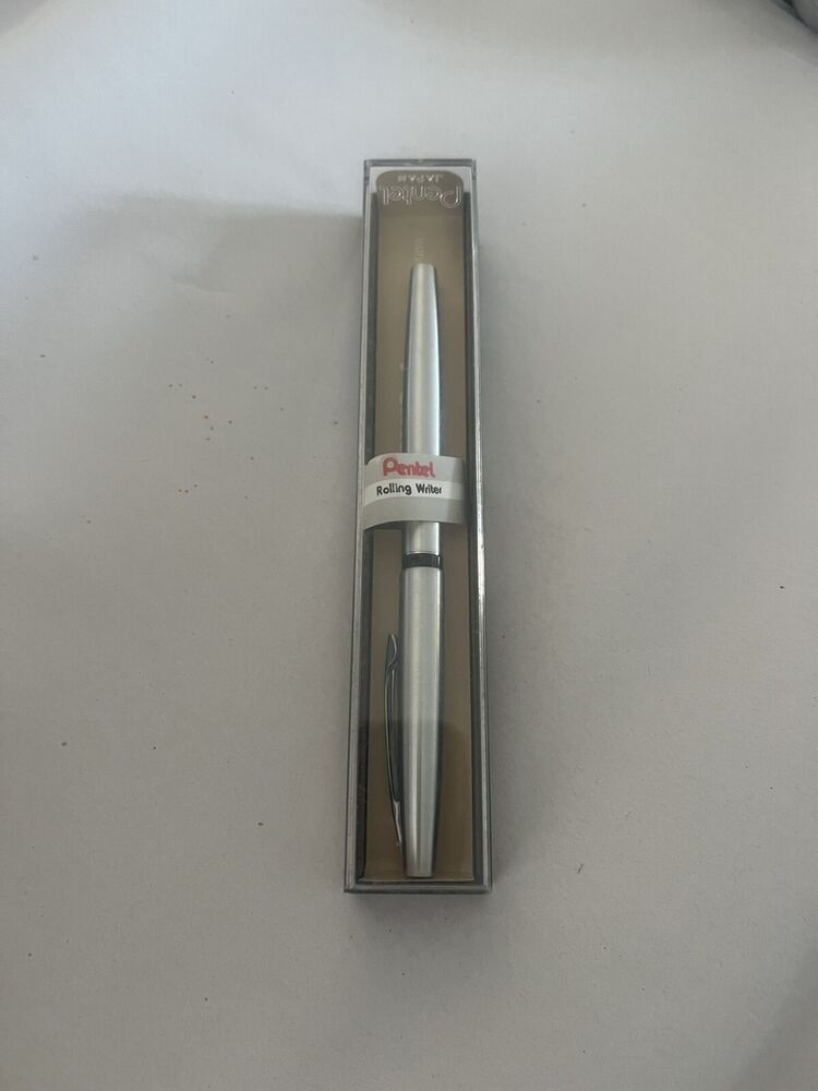 Vintage PENTEL Rolling Writer SILVER Rollerball Black Pen Japan