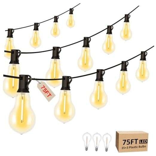 75FT Outdoor LED String Lights with 38 Shatterproof Bulbs for Patio Garden