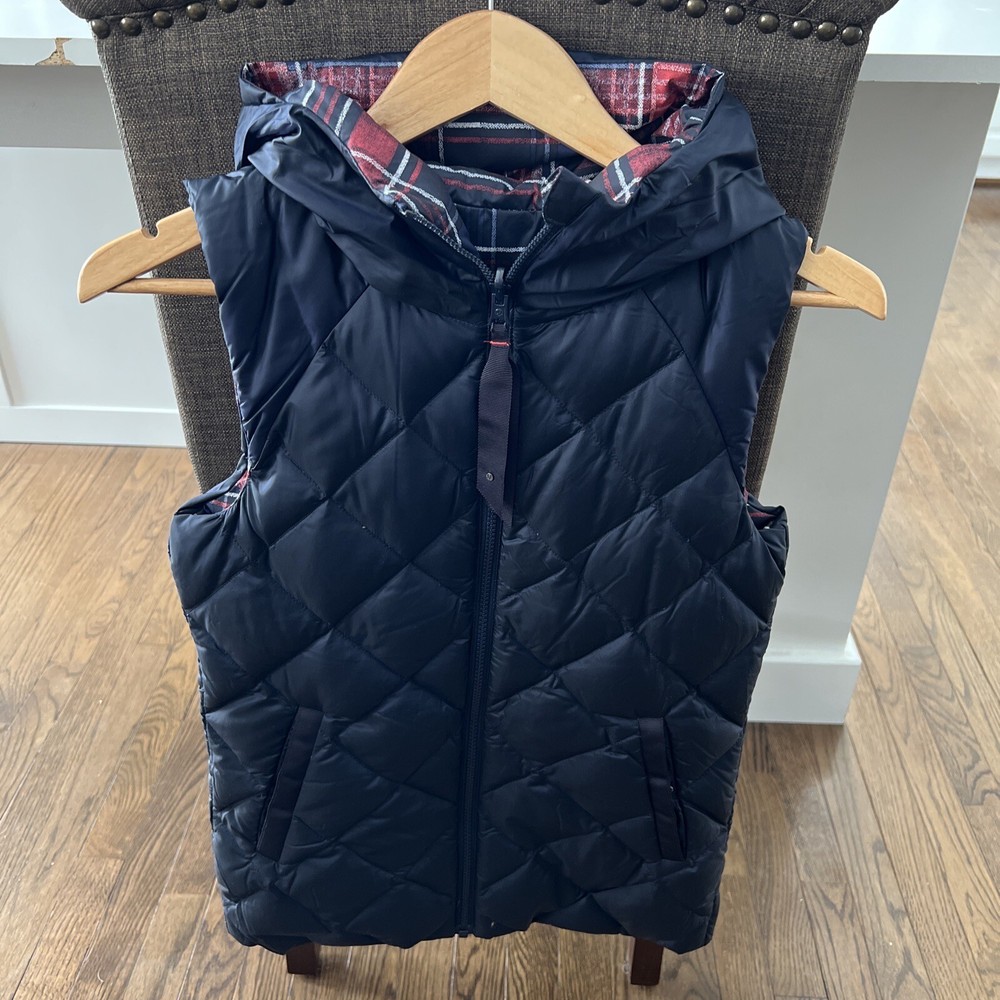 LULULEMON The Fluffiest Vest Naval Blue -Cypress Plaid Red 650 Goose Down Size 2