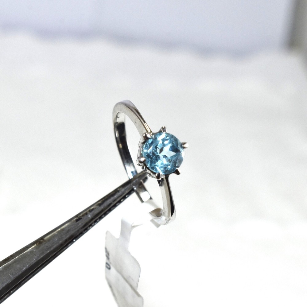 In Demand Round Cut Blue Topaz 925 Silver Ring Prong Setting Unique Silver Ring