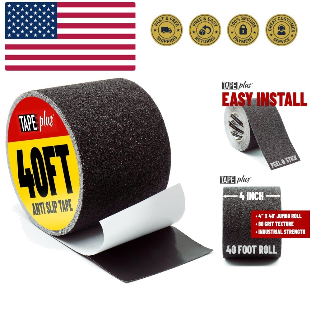 Grip Tape for Stairs - 4 in x 40 ft, Black - 80-Grit Waterproof Traction Tape...