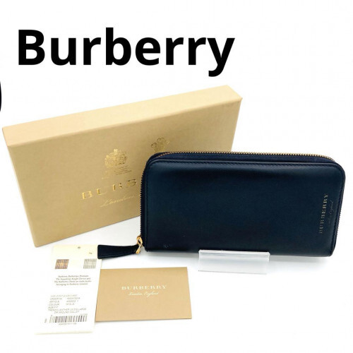 BURBERRY Black Leather Long Zip Around Wallet Style 2818