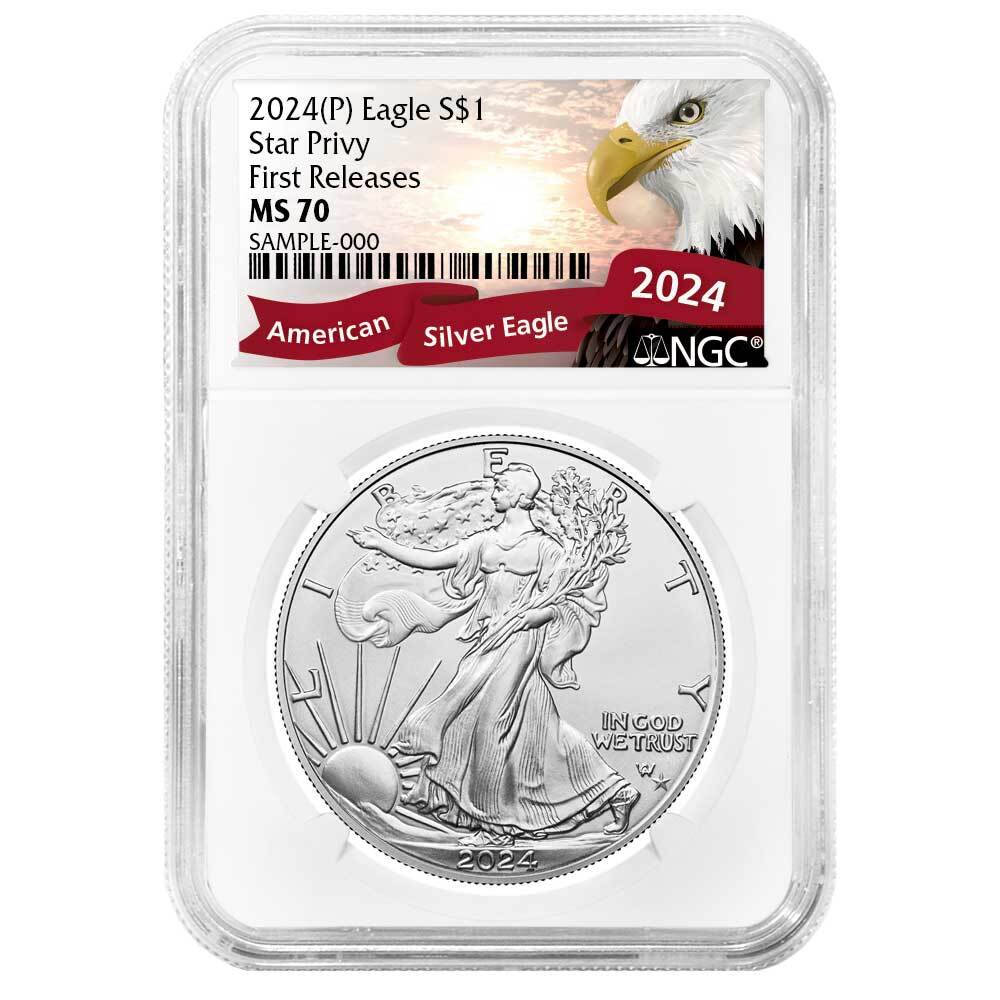Presale - 2024 (P) $1 1-oz American Silver Eagle Star Privy NGC MS70 FR Exclu...-image