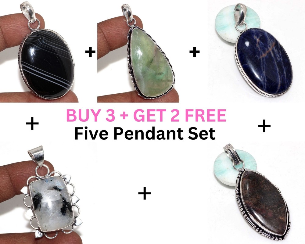 Black Onyx,Fluorite,Sodalite, Moonstone,Rhodonite 5 Pendant 2|2|2|2|2.4