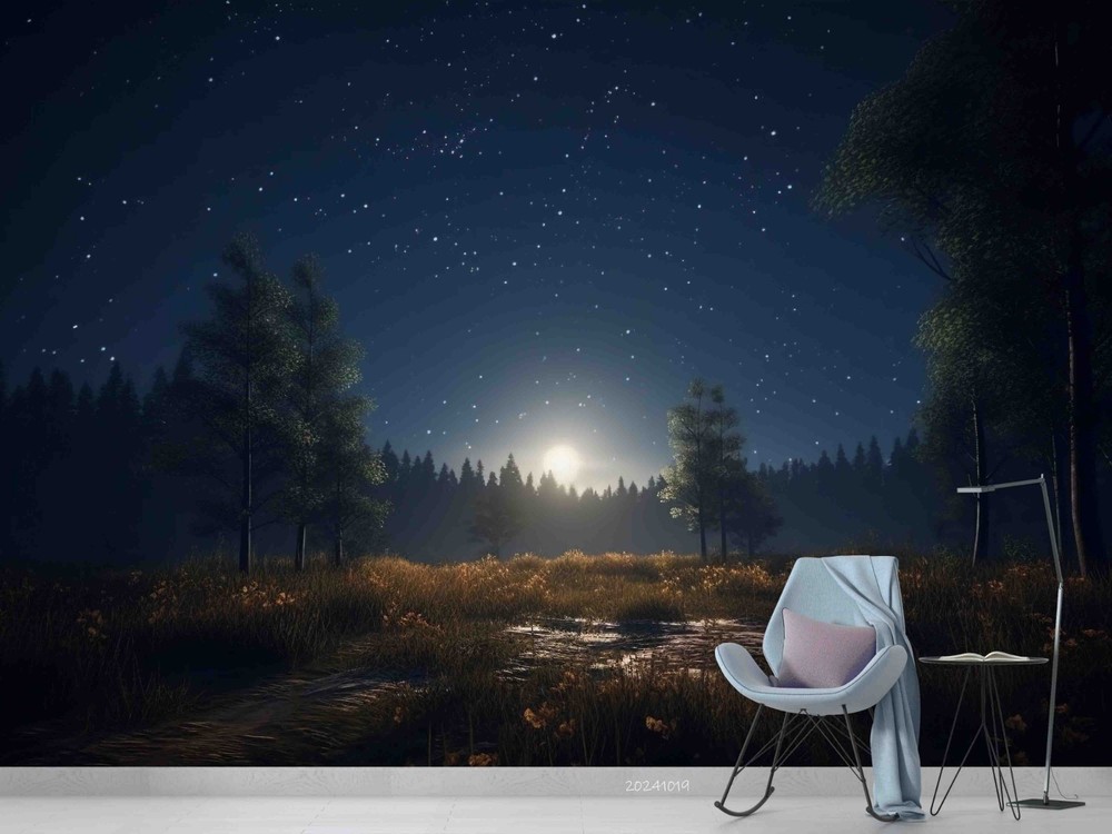 3D Forest Starry Sky Night Scene Wall Murals Wallpaper Murals Wall Sticker
