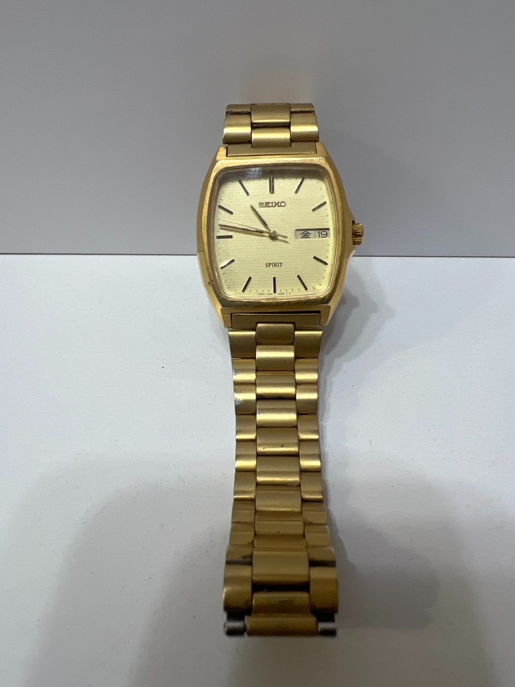 Seiko Spirit Gold Tone Quartz Watch Day Date Japan Vintage Square Not Working
