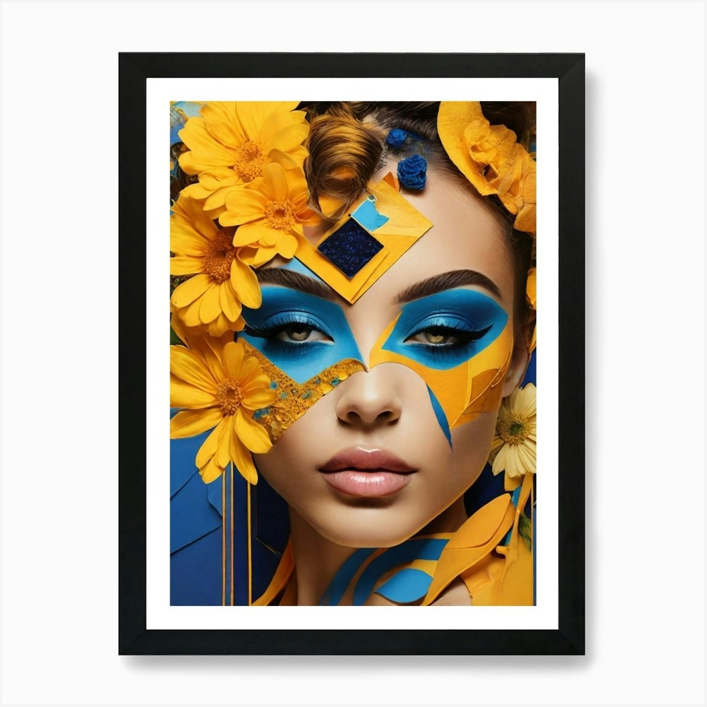 Portrait Of A Woman With Flowers Ar Framed Wall Art Poster Canvas Print Picture