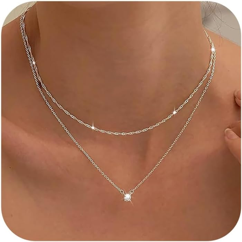 Diamond Necklaces for Women, Dainty S925 Sterling Silver/ 14K Gold Choker Neckla