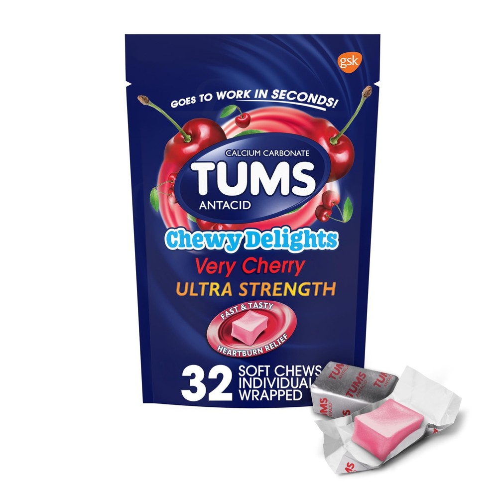 TUMS Chewy Delights Ultra Strength Antacid Soft Chews for Chewable Heartburn ...